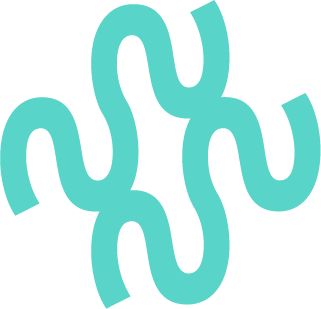 Abstract turquoise squiggly lines on a black background.