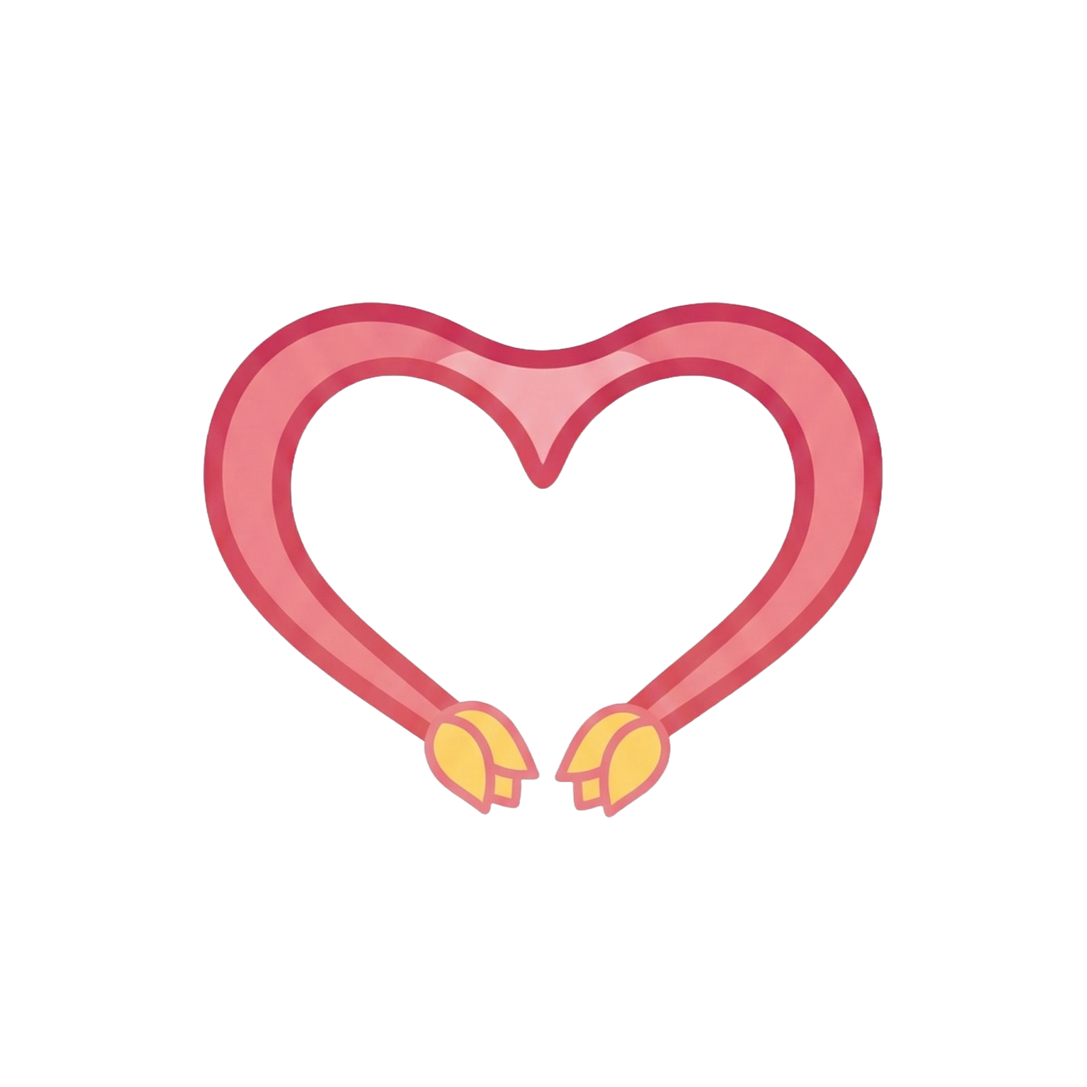 A heart-shaped outline with a rainbow striped pattern inside, surrounded by a pink border and yellow accents at the bottom.