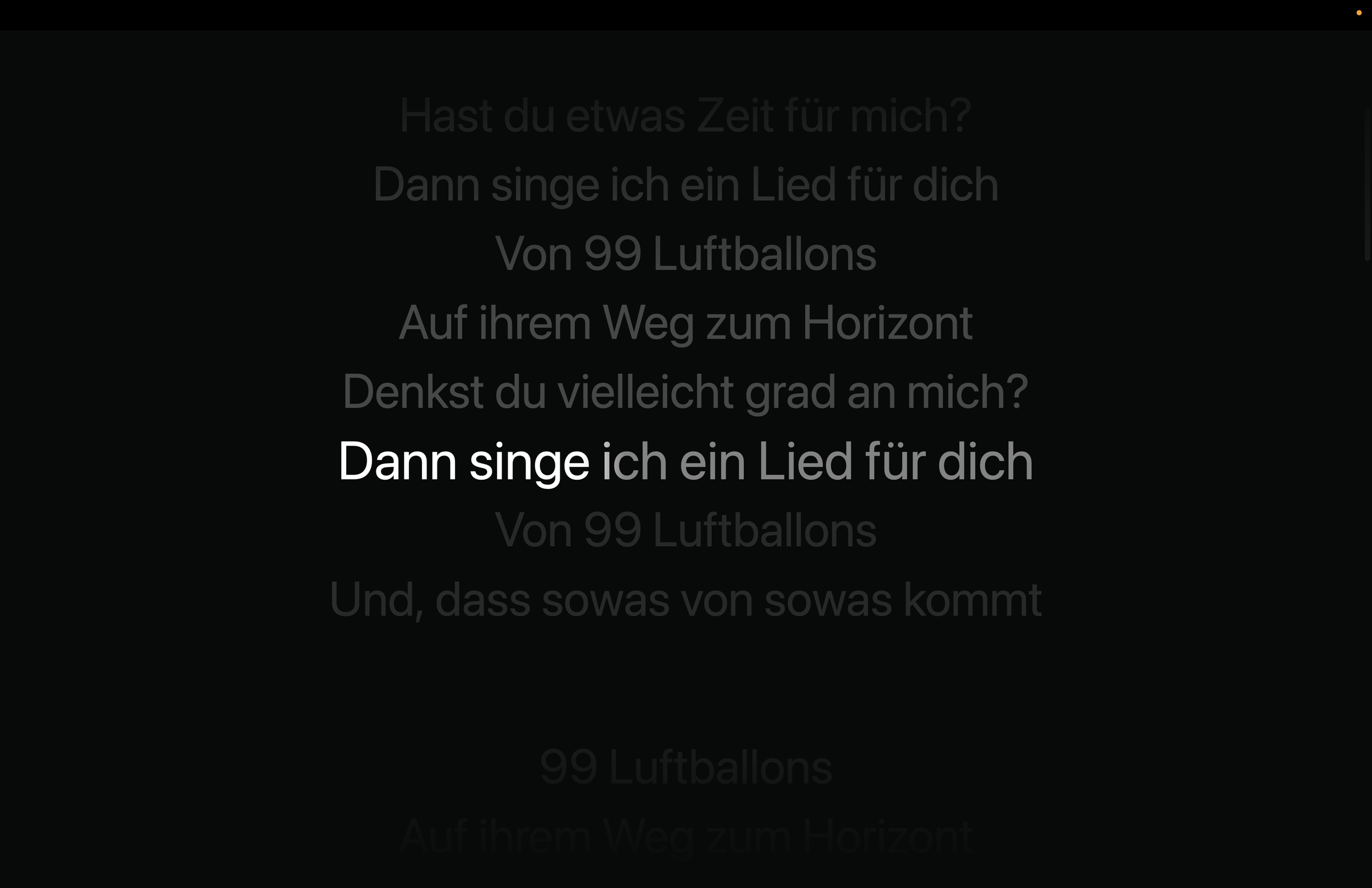 Liedtext mit der Zeile 'Dann singe ich ein Lied für dich' im Fokus