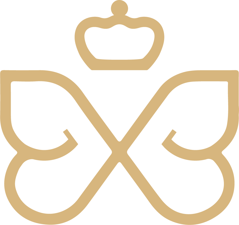 Icono de mariposa con una corona en la parte superior