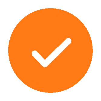 Orange circle with a black check mark inside.