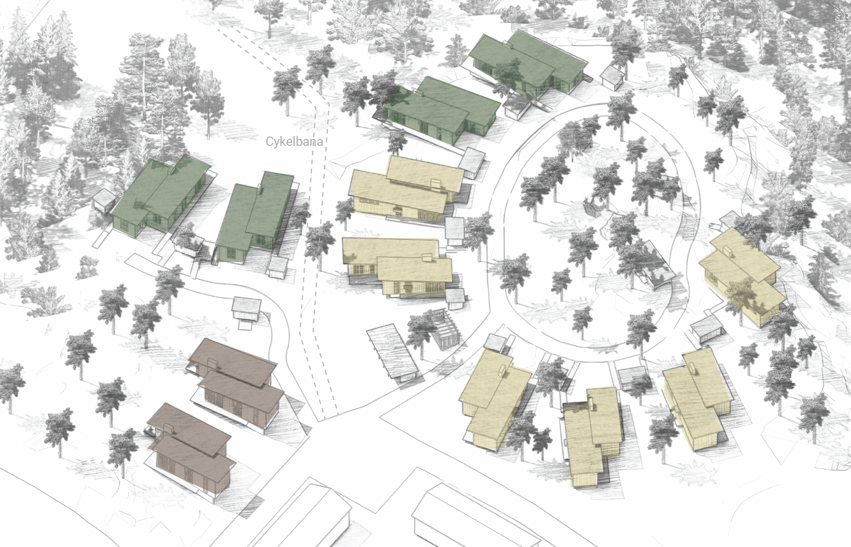 Exteriör skissbild på projektet Tosterön, Strängnäs.