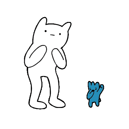 A cartoon white bear with a neutral expression standing with hands near chest, accompanied by a small blue cat, both on a bright green background.