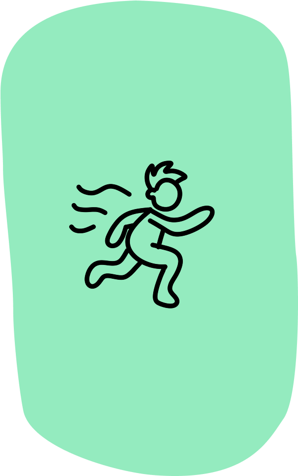 Time to surf icon - Surf Fitness - simple line drawing of a person running, with motion lines behind to indicate speed or movement, on a light teal background.