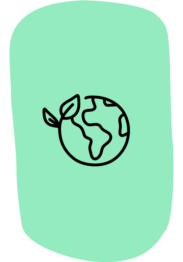 Time to surf icon - Line drawing of the Earth with a leaf attached to it, symbolizing environmental conservation, on a light green background.
