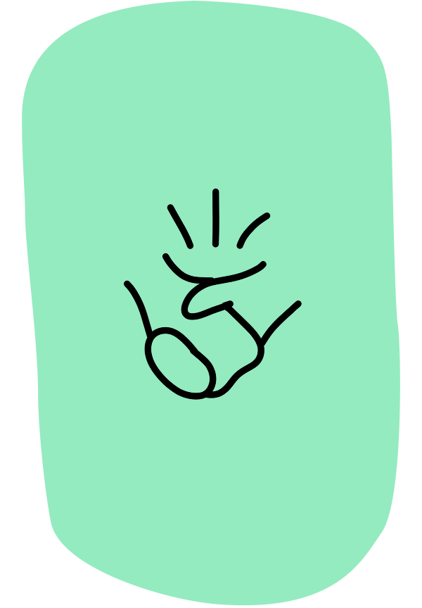 Time to surf icon - Line drawing of two hands shaking with lines indicating motion or emphasis, on a light green rounded rectangle background.