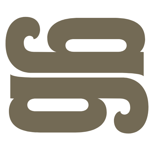 Abstraktes geometrisches Muster mit schwarzen und braunen Formen.