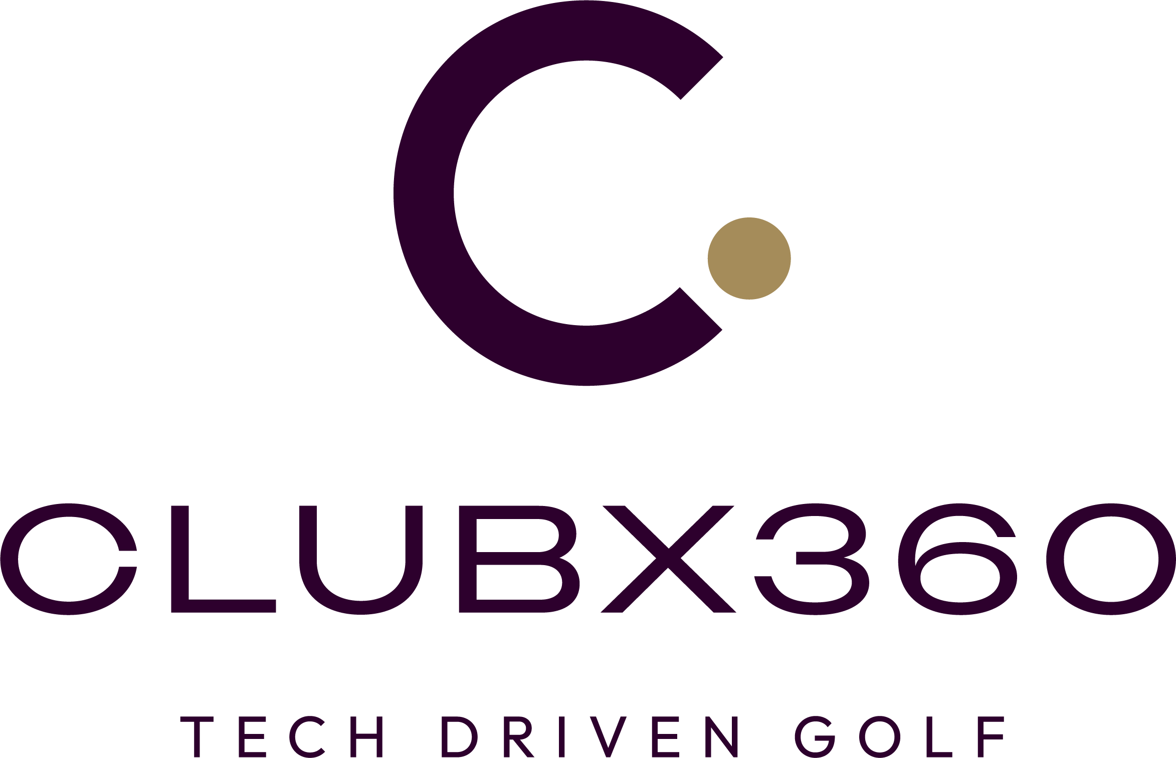 Logo of ClubX360 with a stylized 'C' and a dot, and the text 'CLUBX360' below it, followed by the tagline 'TECH DRIVEN GOLF'.