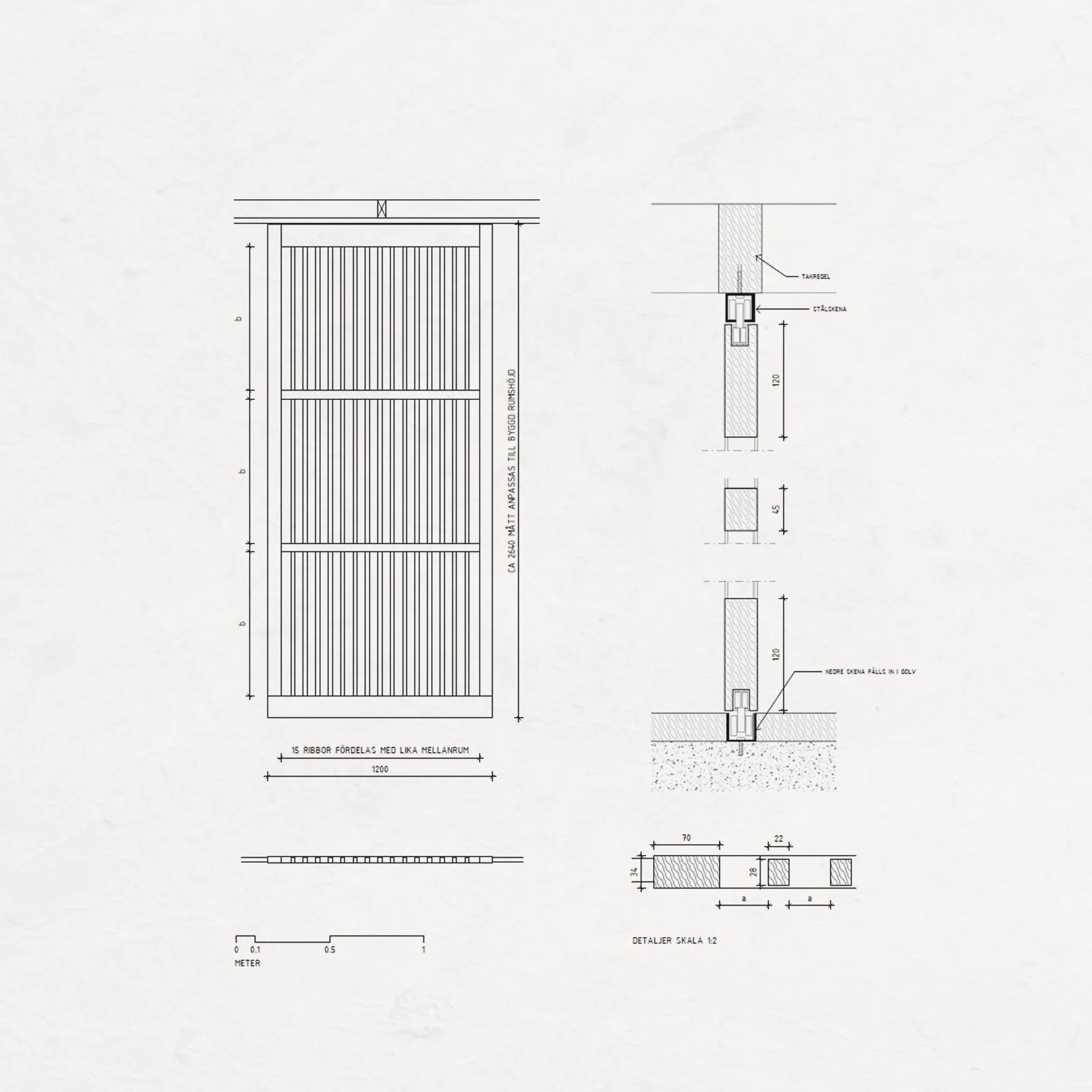 Technical drawing of a gate with dimensions and construction details.
