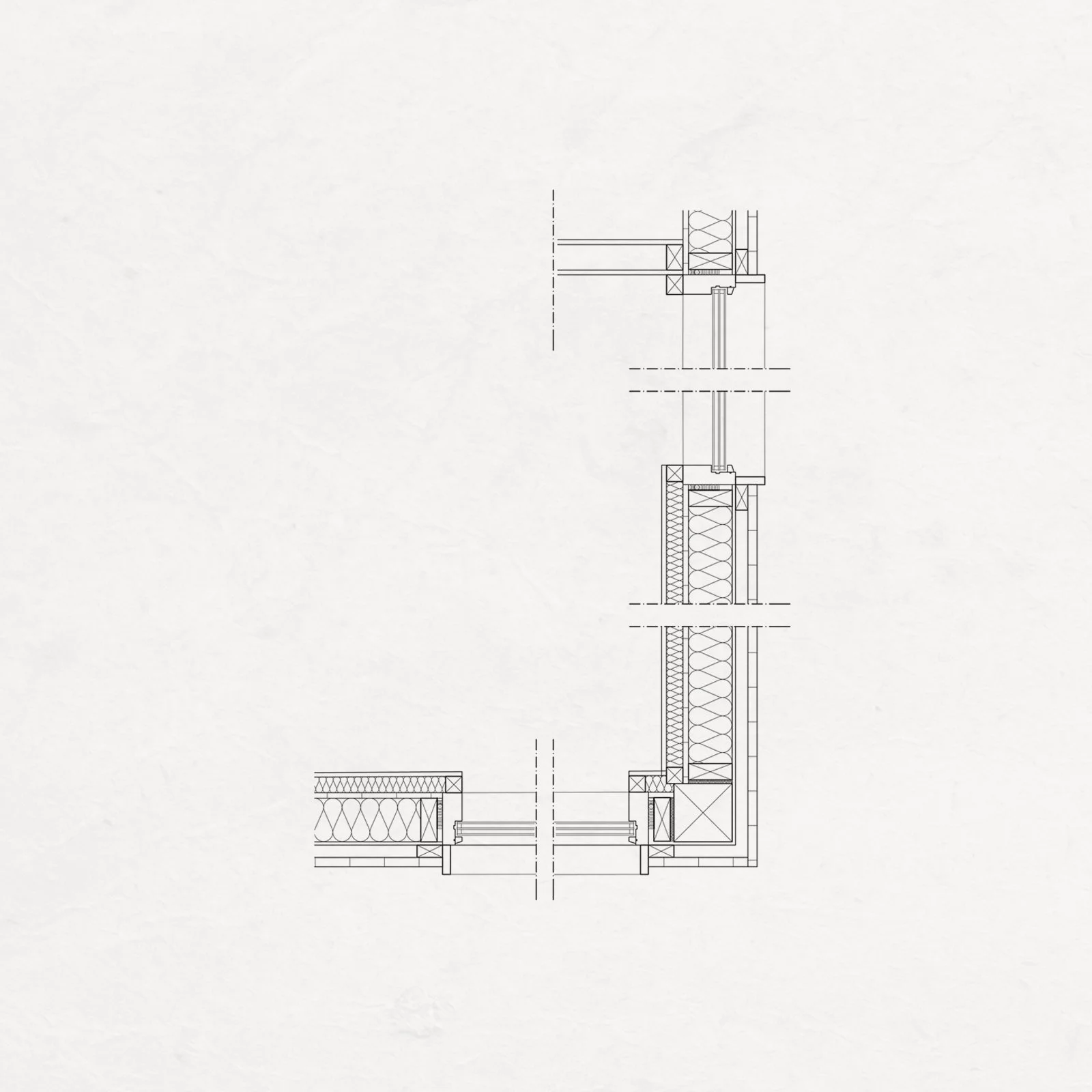 Technical architectural drawing of a building section with detailed structural elements.