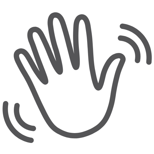 Icon of a waving hand with motion lines to indicate waving.