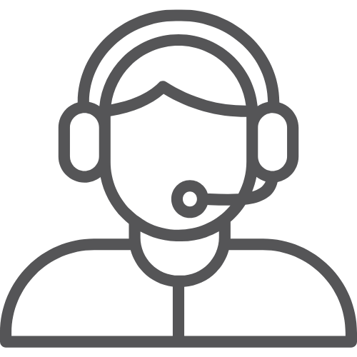 Line drawing of a person wearing a headset with a microphone, representing customer service or technical support.