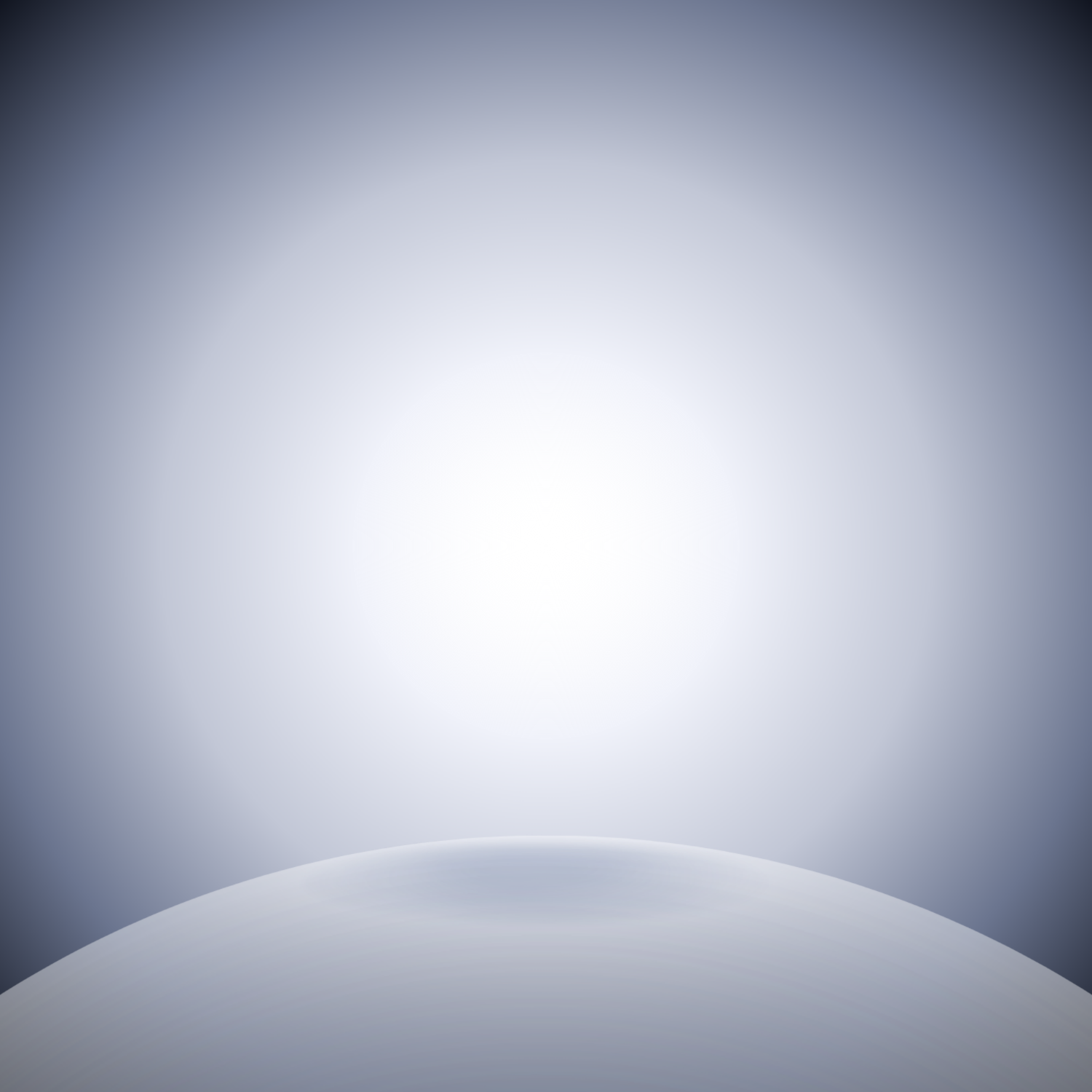 A smooth, curved metallic surface at the bottom, with a gray gradient background and a bright light or reflection in the center.