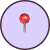 A red thumbtack pin on a purple background.