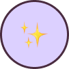 Purple circular background with two shining sparkle icons