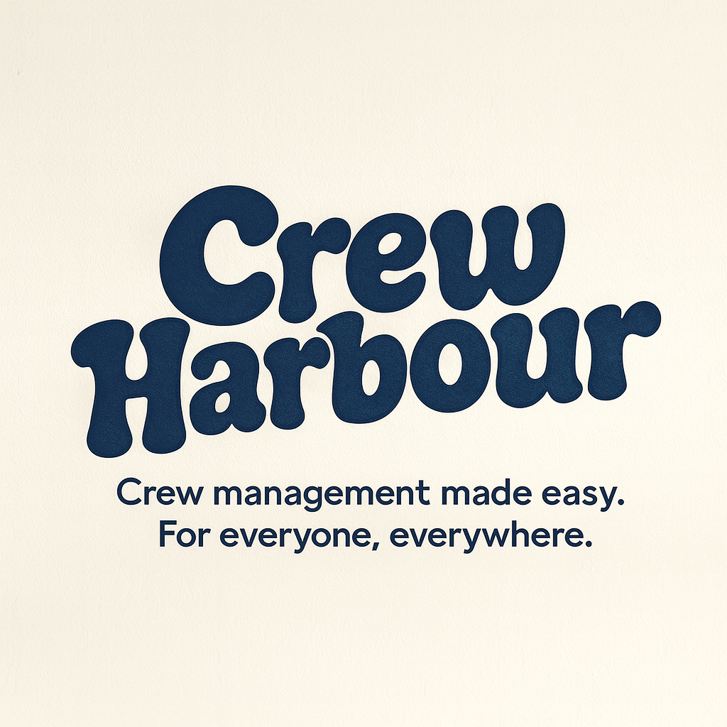 Logo for Crew Harbour, a crew management service, with tagline 'Crew management made easy. For everyone, everywhere.'