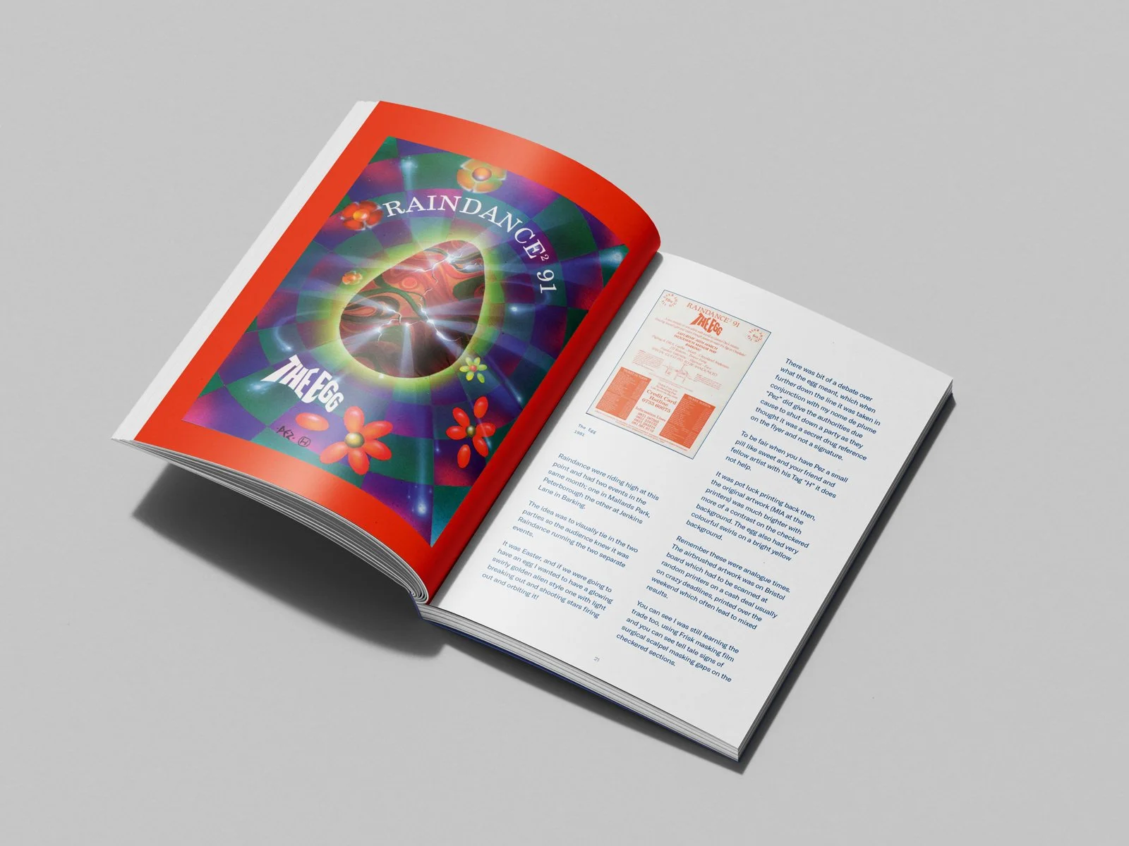 Open spread from Cult to Culture Issue 2 featuring Steven “Pez” Perry artwork and Raindance archive material