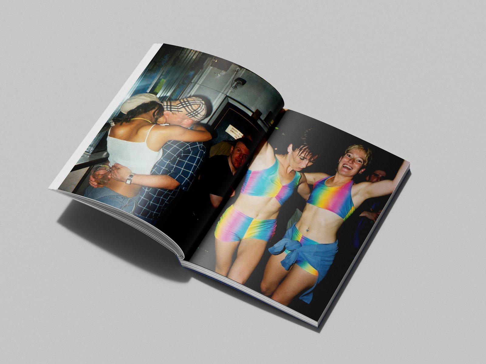 Open photo spread featuring ravers in colourful outfits from the Cult to Culture archive