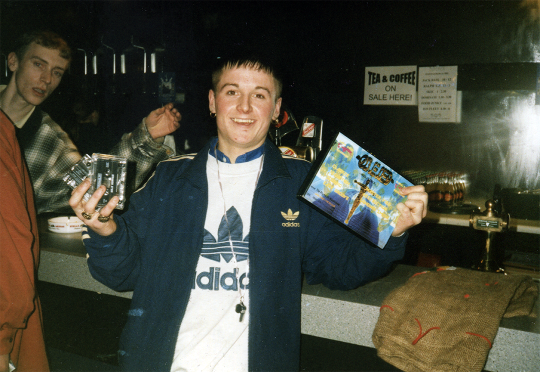 Clubgoer photographed inside London underground rave venue during the 1990s