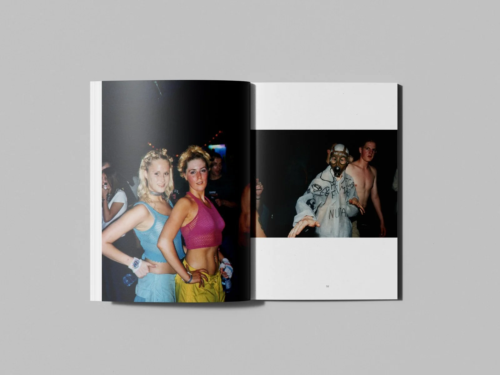 Open publication spread featuring rave photography from the Cult to Culture archive
