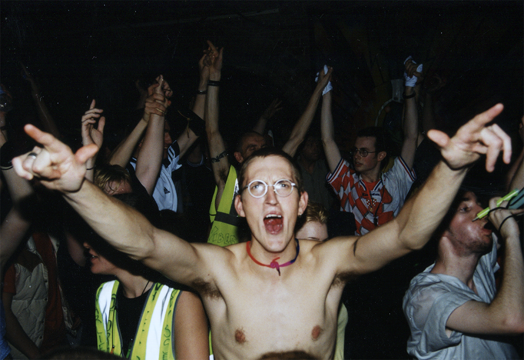 Crowd celebrating at UK rave event from the Cult to Culture archive