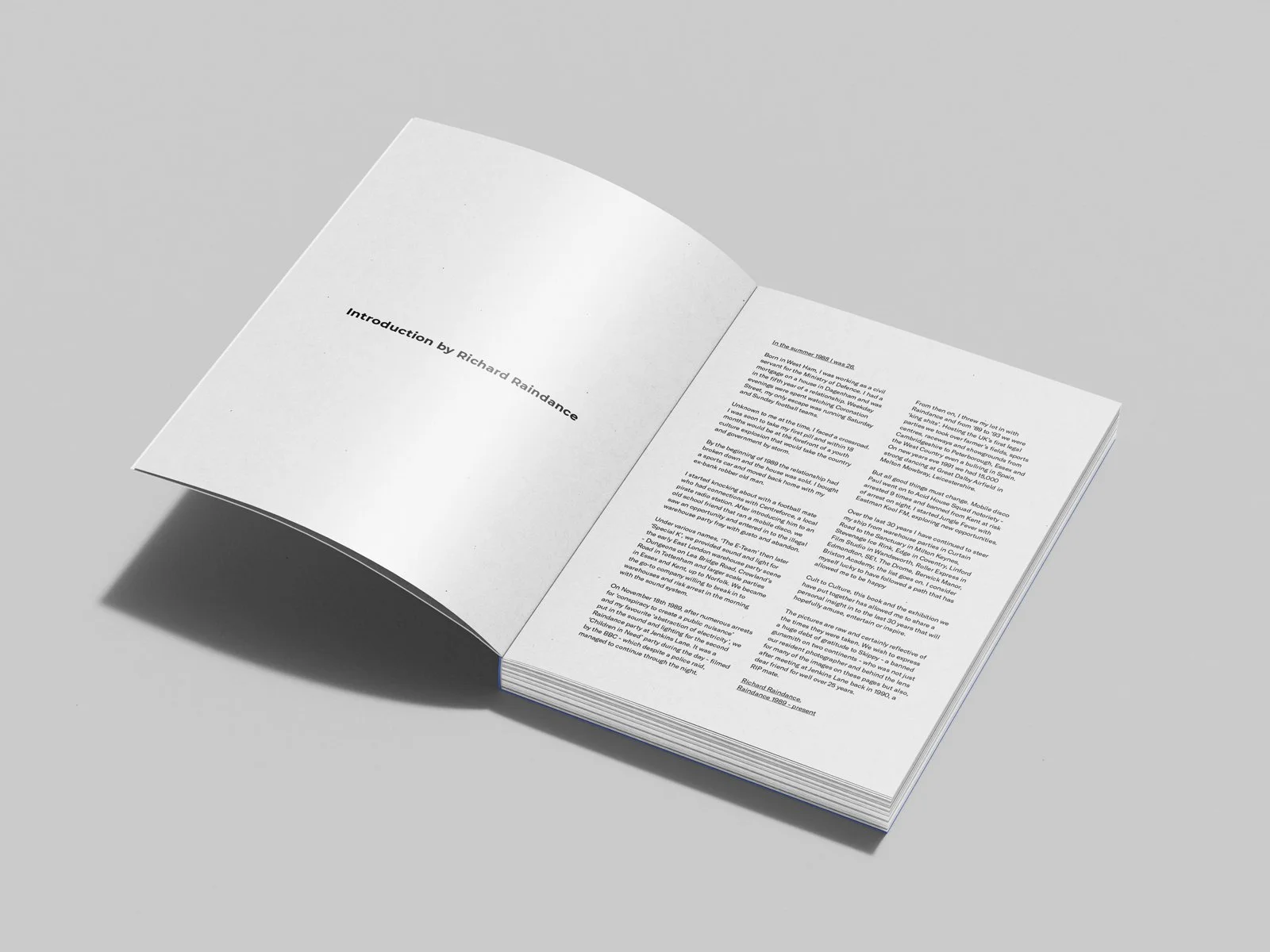 Open book spread featuring introduction by Richard Raindance in Cult to Culture publication