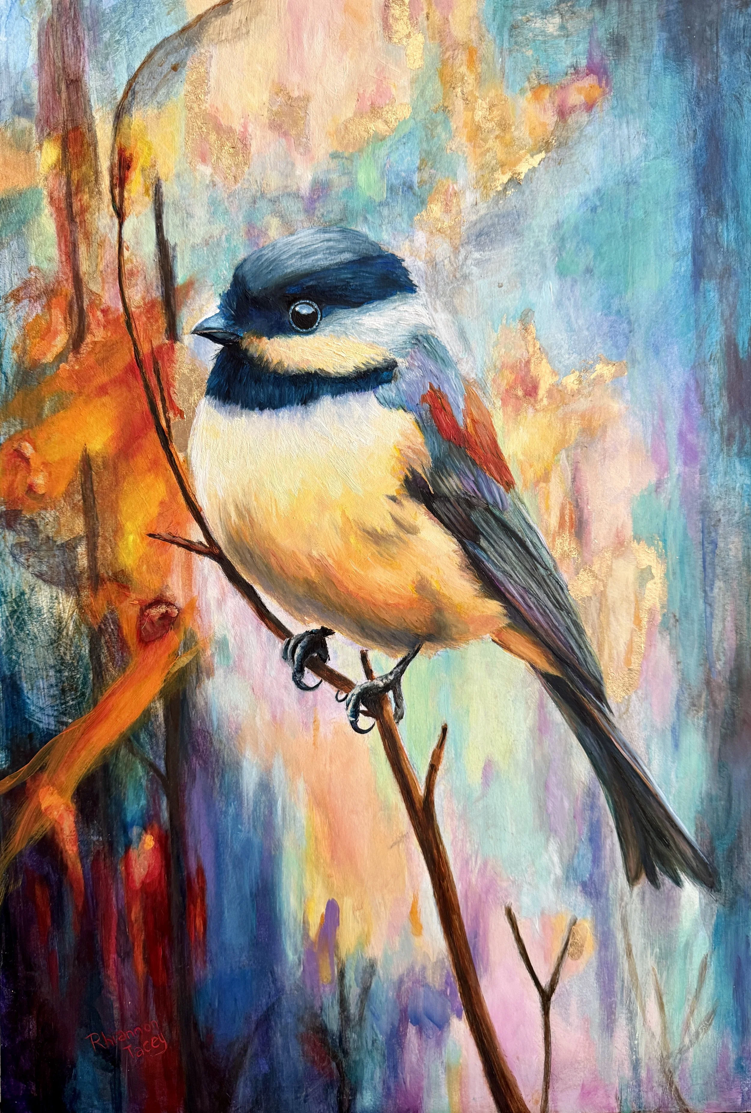 "Black Capped Chickadee" 12X18" Oil Painting