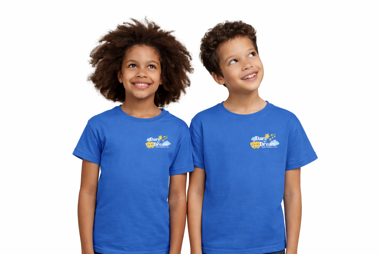 young boys in blue dare to dream performing arts tshirts