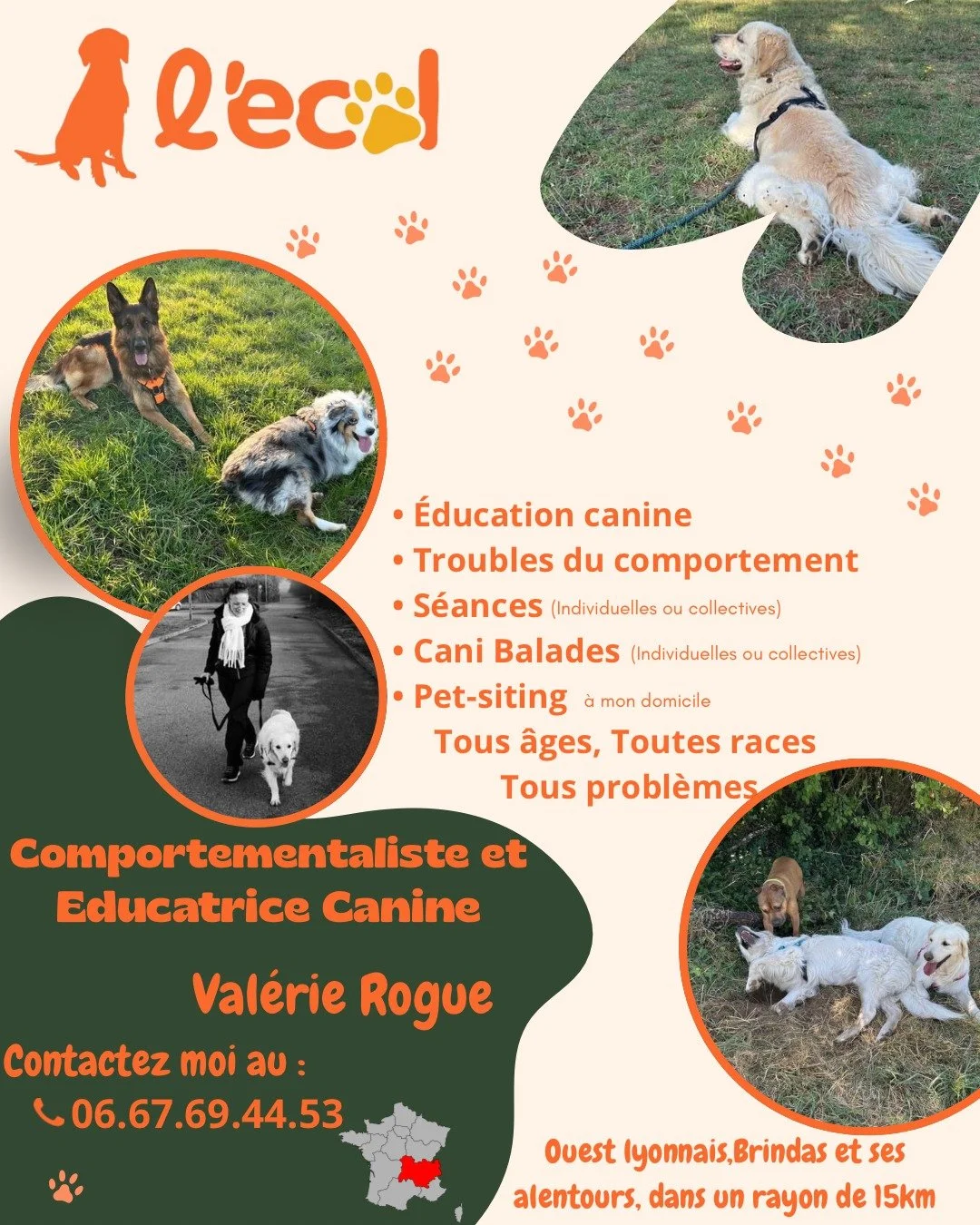 🐾 Bienvenue chez L&rsquo;&Eacute;COL 🐾

Je m&rsquo;appelle Val&eacute;rie, &eacute;ducatrice et comportementaliste canine passionn&eacute;e, install&eacute;e dans l&rsquo;Ouest lyonnais.
Mon objectif ? Cr&eacute;er une relation harmonieuse entre vo