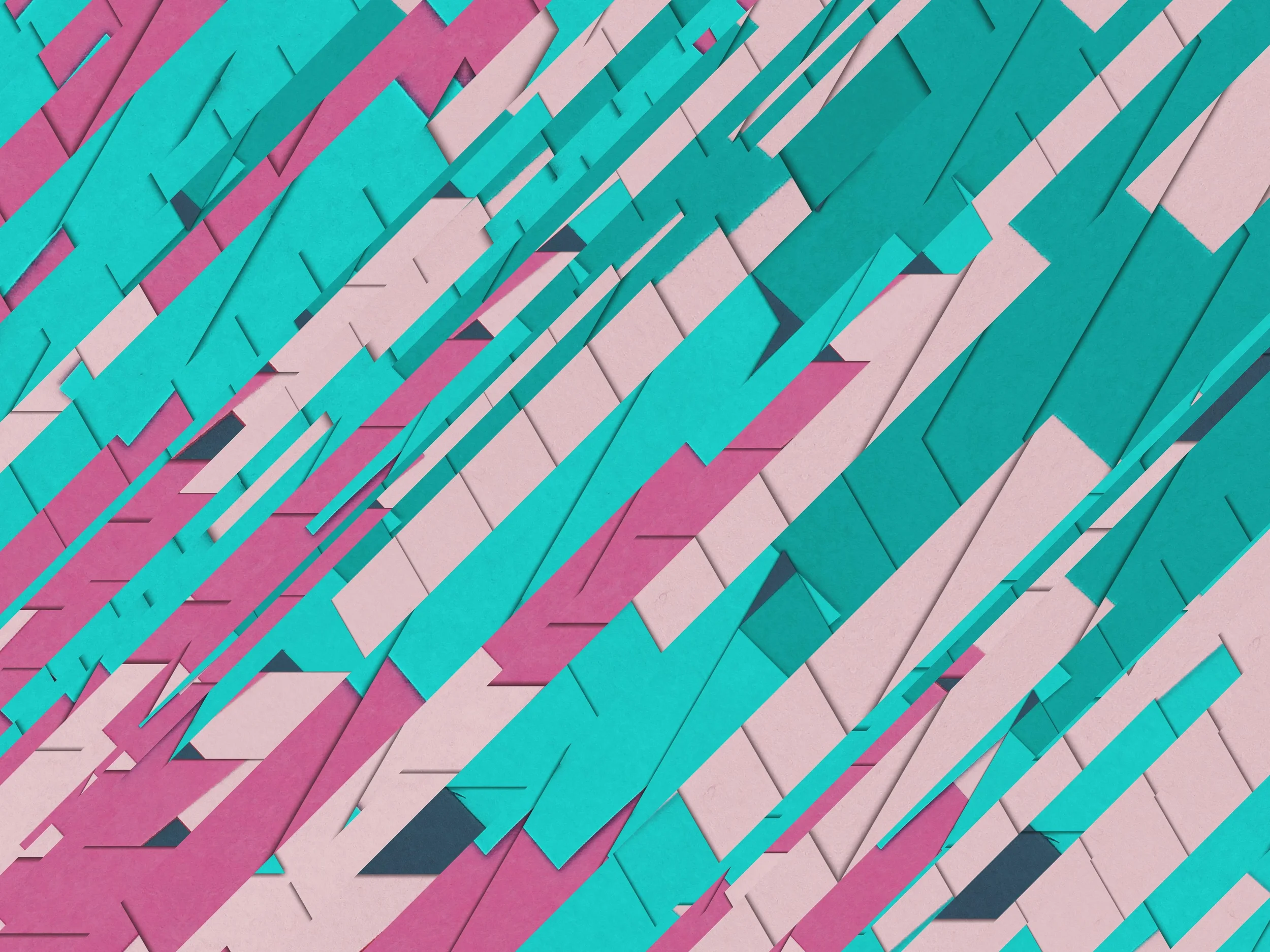 High contrast geometric street art with shades of cyan, pink and magnenta.