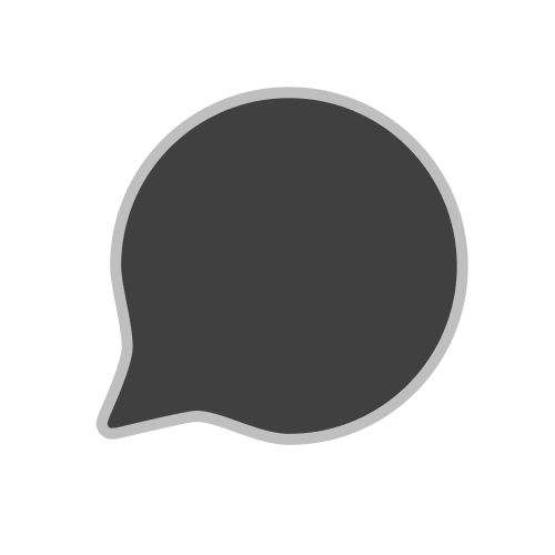 Speech bubble icon with a dark grey fill and light grey outline.