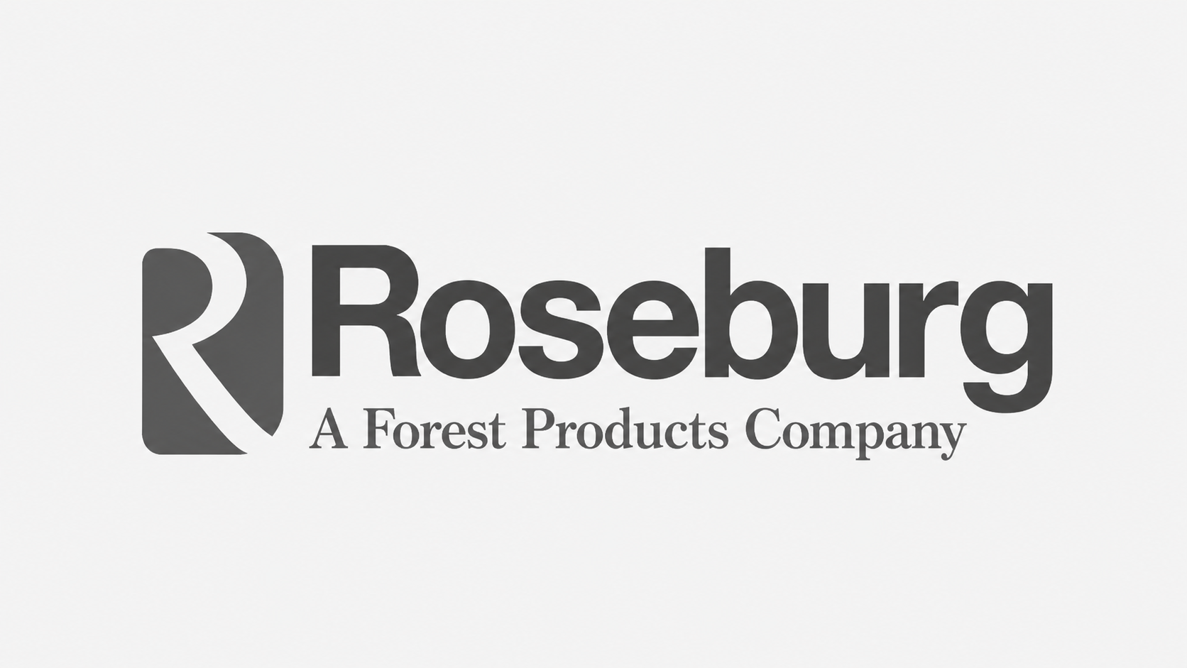 Logo of Roseburg, a Forest Products Company, featuring a stylized "R" and the company name in bold letters.