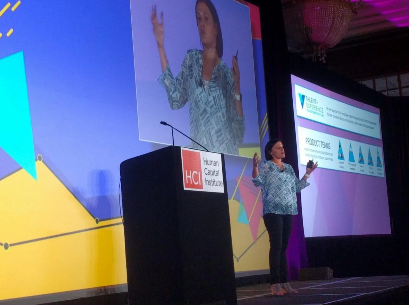Colleen Habeski speaking at the Human Capital Institute conference