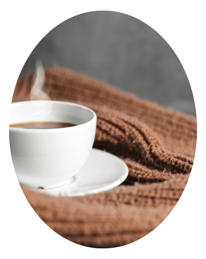 cup of tea on a blanket.