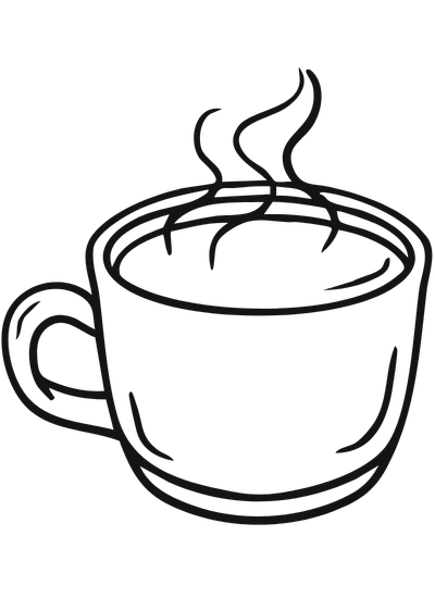 Outline drawing of a steaming coffee cup.