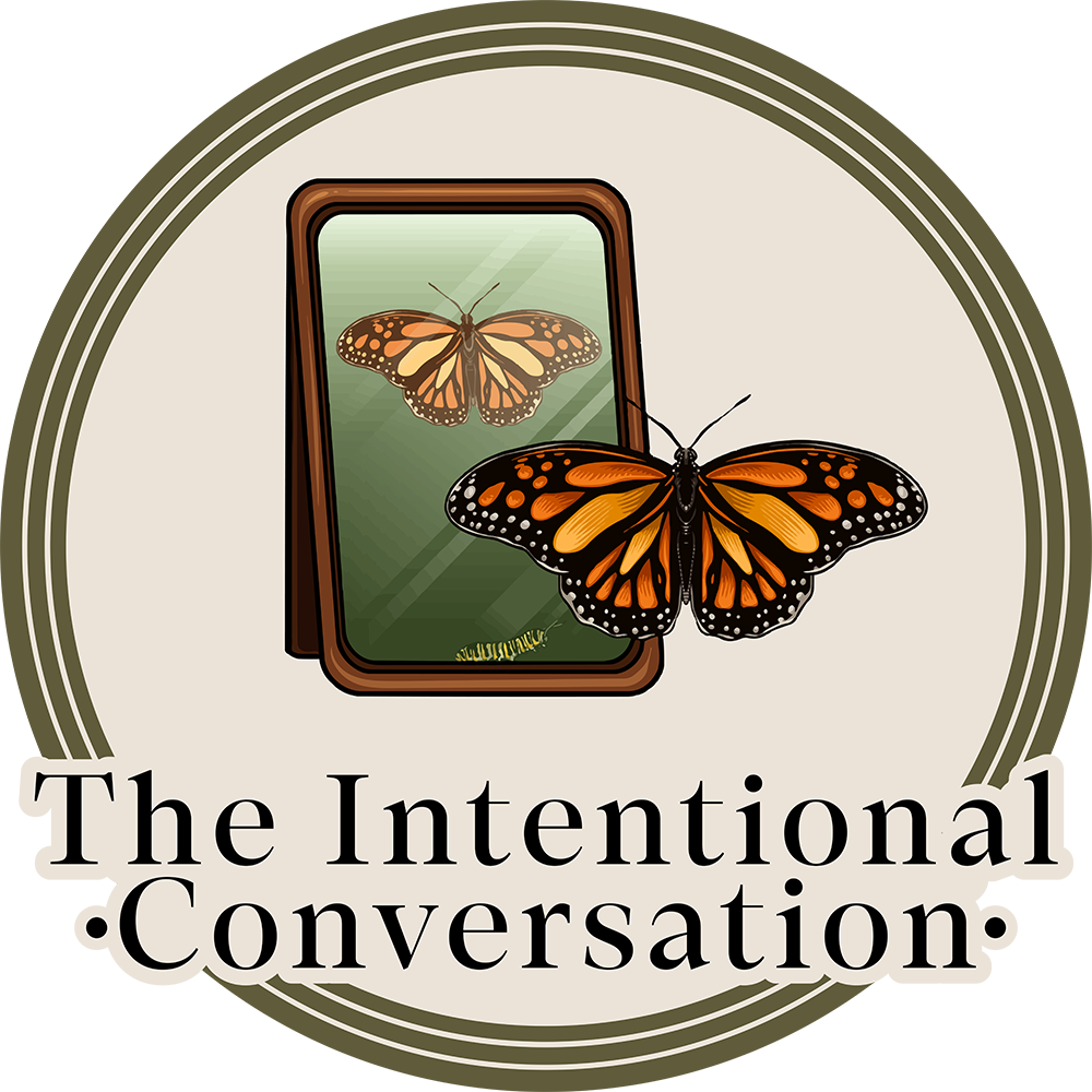 The Intentional Conversation Logo with a butterfly reflected in a mirror