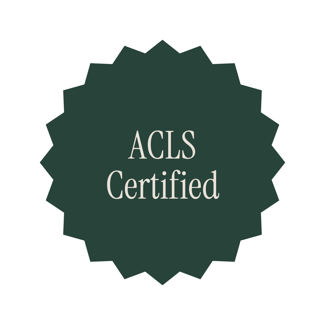 A dark green badge with a scalloped edge that reads "ACLS Certified" in white text.
