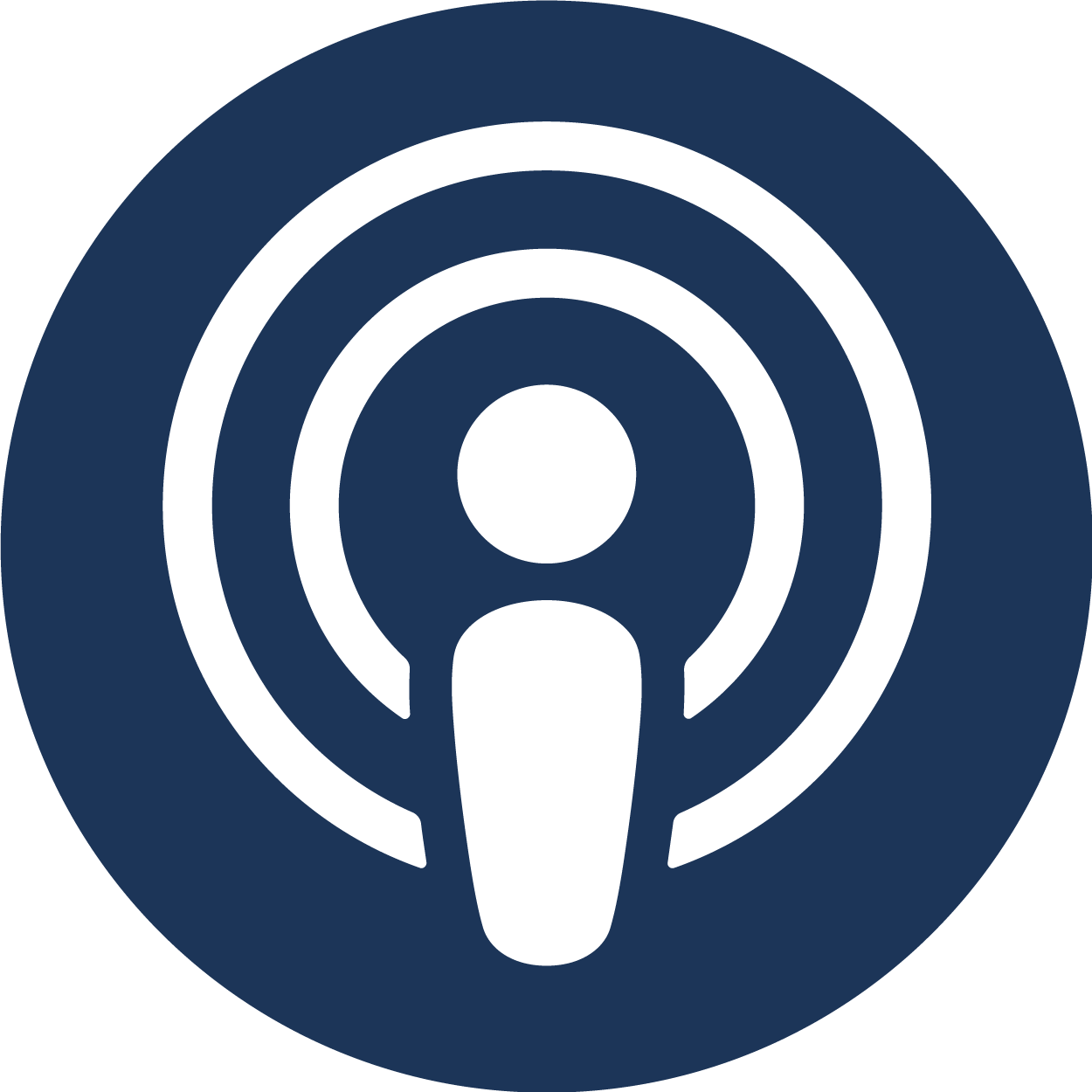 Podcast icon with a microphone symbol in the center, surrounded by concentric circles, on a dark blue background.