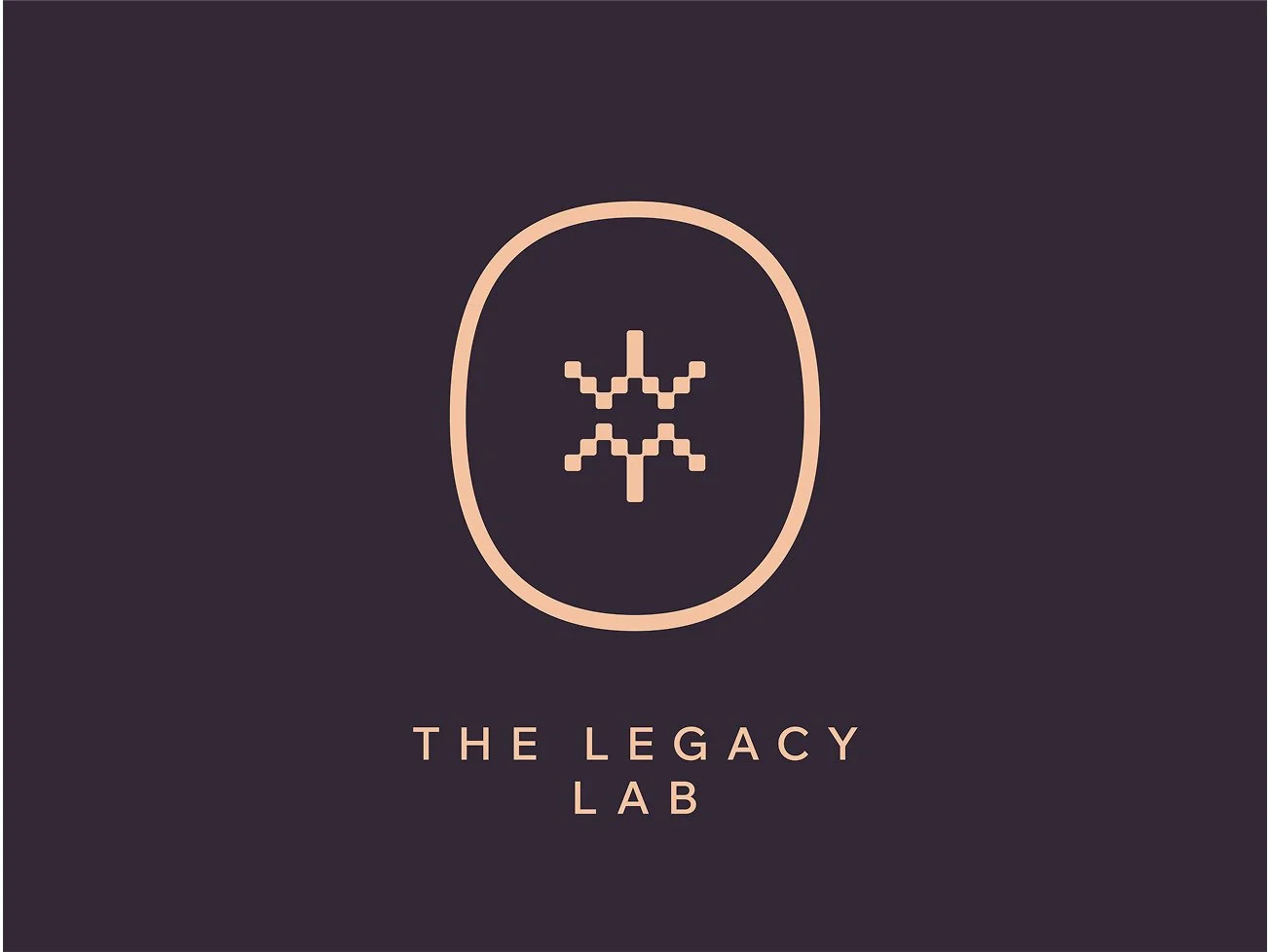 Dark background with a light pink, pixel art style logo of a spider inside an oval, and the text 'The Legacy Lab' below it.
