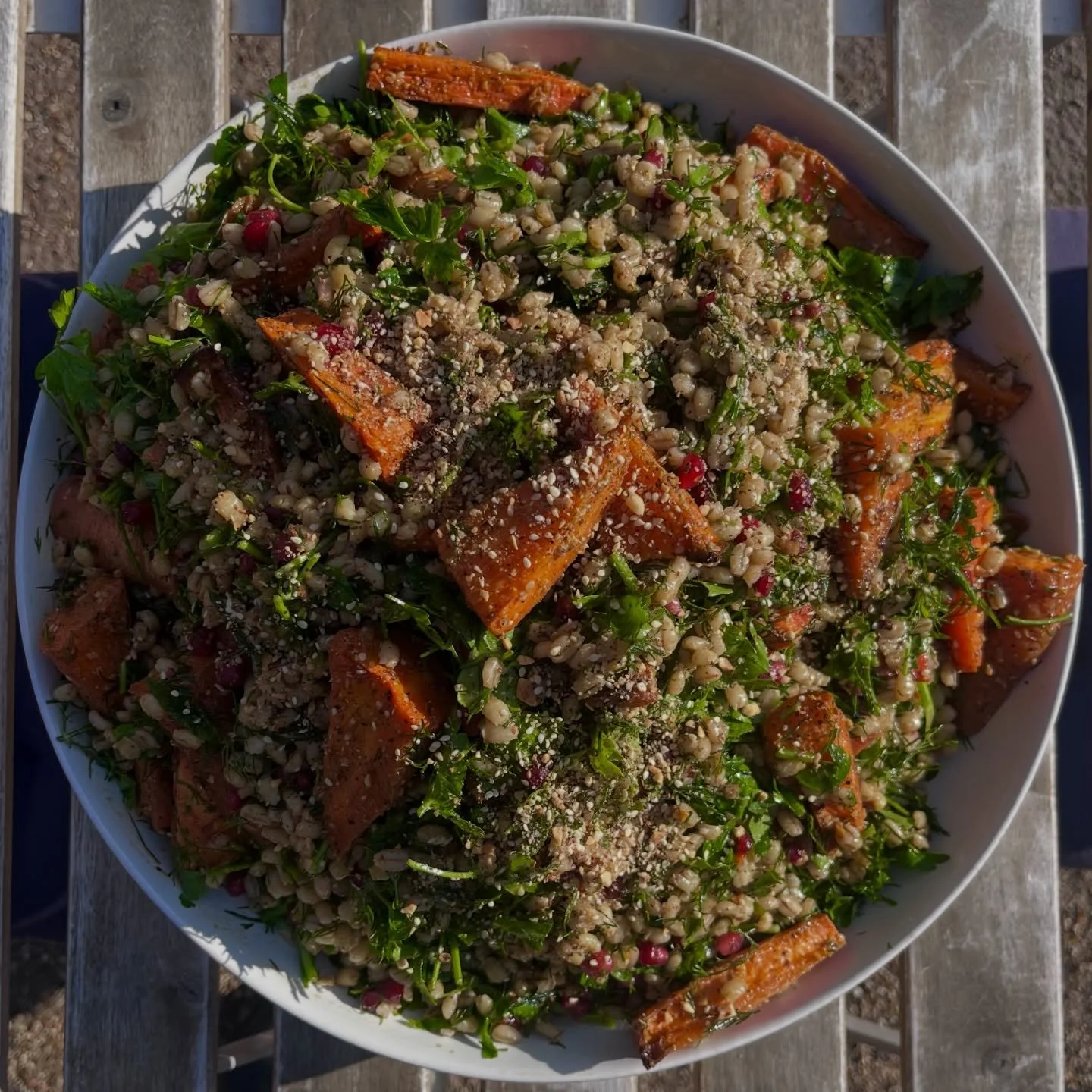 Dukkah Roasted Carrots &amp; Pearl
Barley with Herbs &amp; Pomegranate