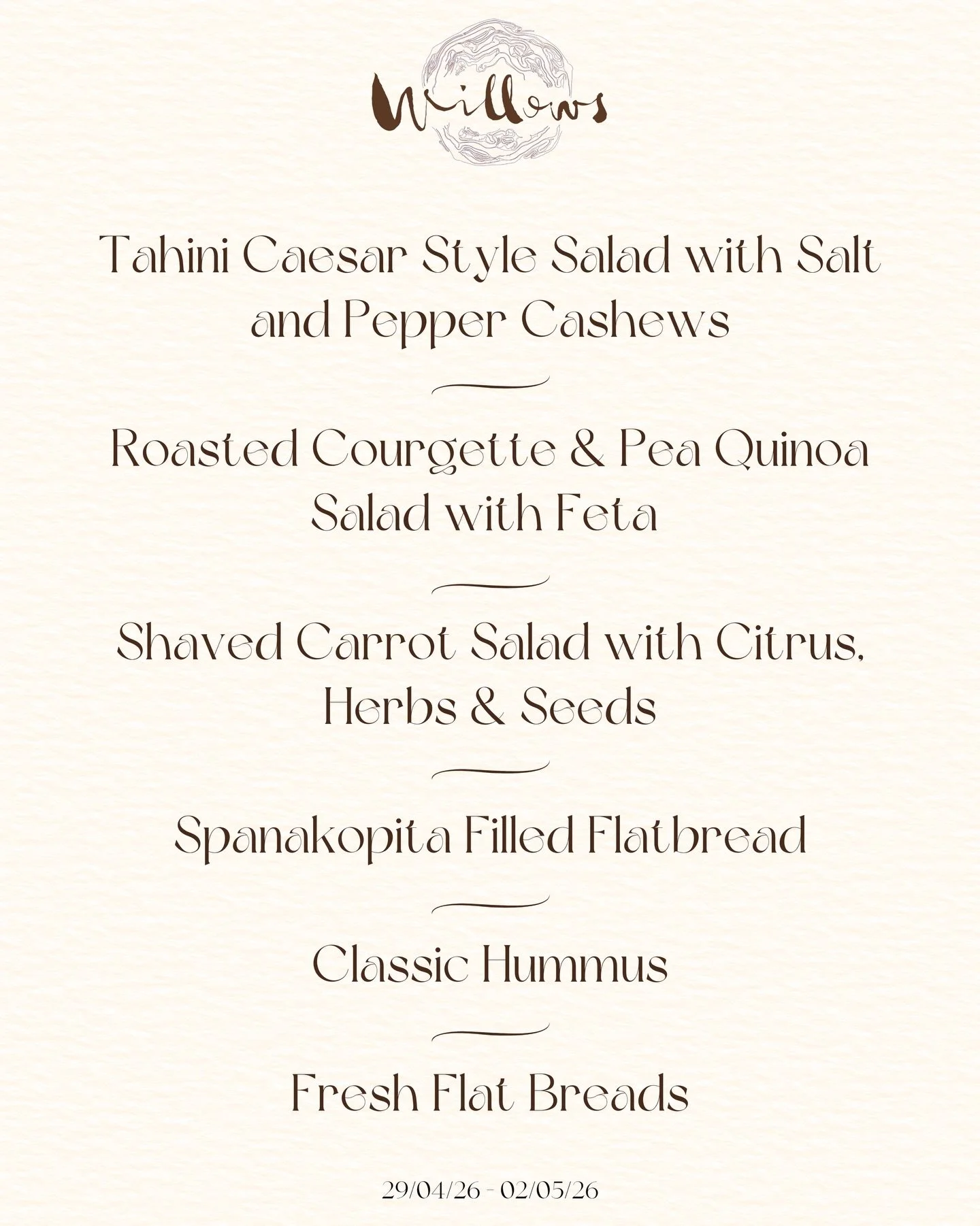 This weeks menu ✨