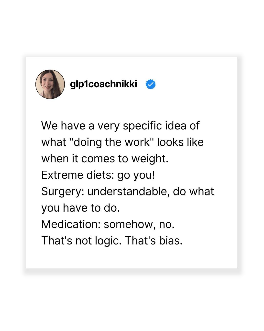 We have very strong opinions about what "counts" as trying when it comes to weight. Worth examining where those opinions actually come from.

Obesity is NOT a character test.

#GLP1 #ObesityCare #DigitalHealth #WeightStigma #BehaviourChange