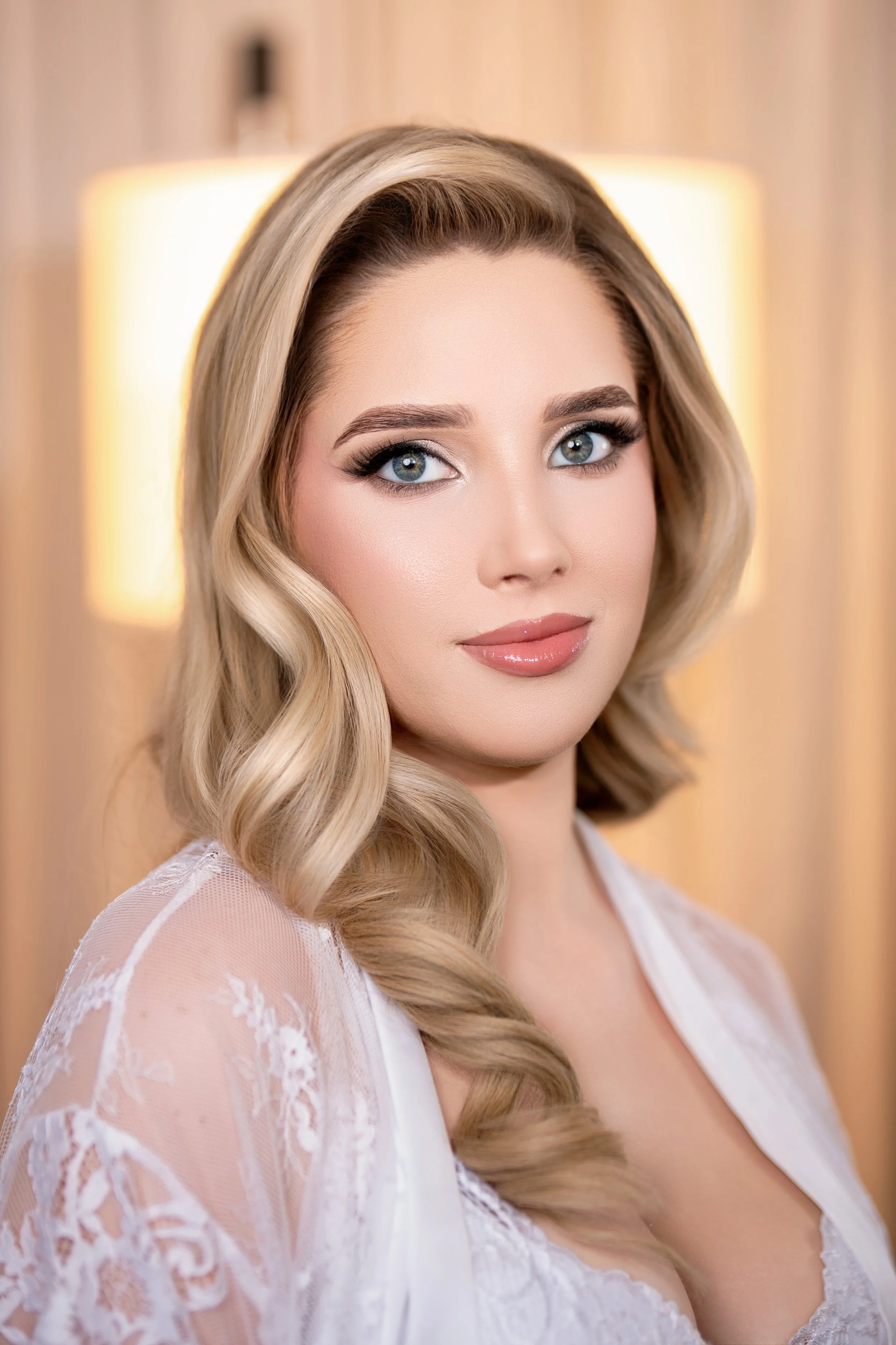 Close-up bridal beauty portrait at HILTON TAMPA DOWNTOWN; professional wedding hair and makeup inspiration by Star Visual Art, Tampa.