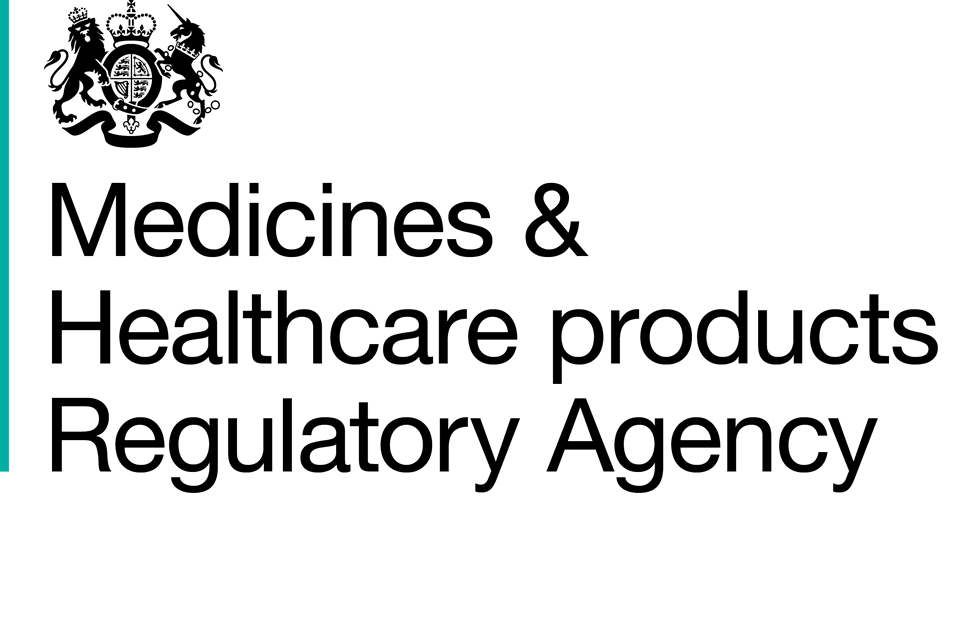 MHRA logo featuring the UK royal coat of arms and the Medicines and Healthcare products Regulatory Agency name.