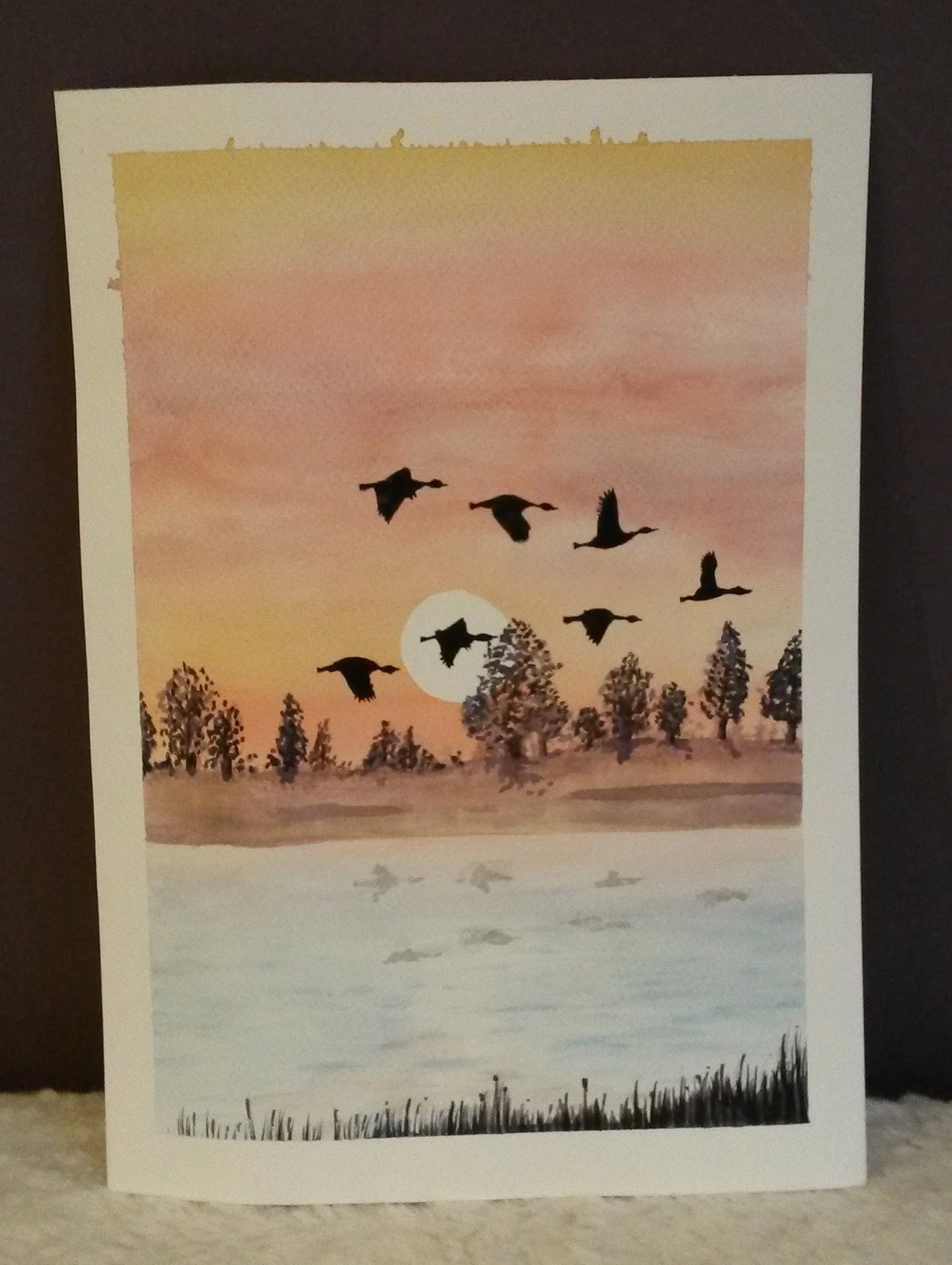 Flying Geese in Gouache