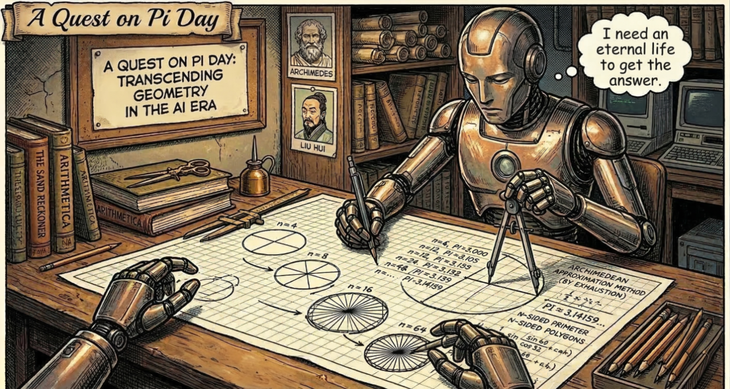 a quest on pi day: transcending geometry in the ai era