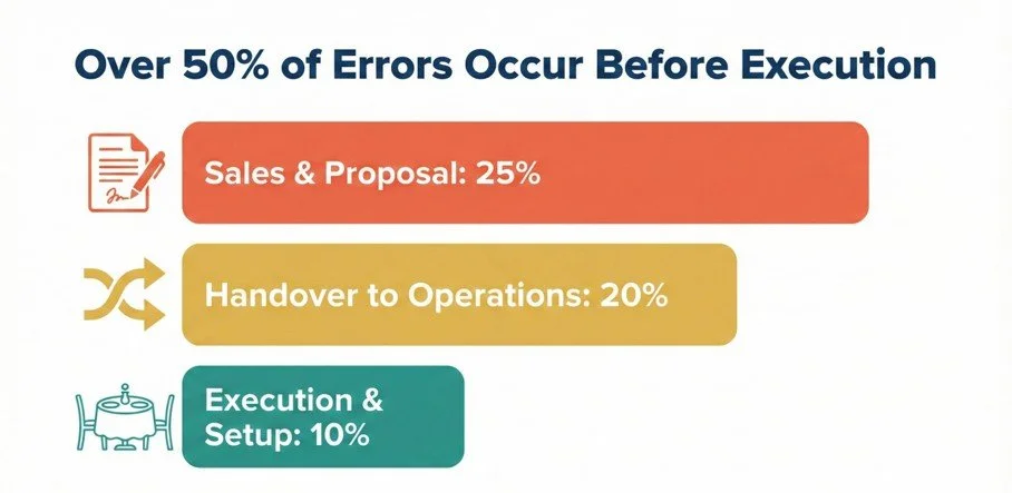Over 50% of errors occur before executing an event