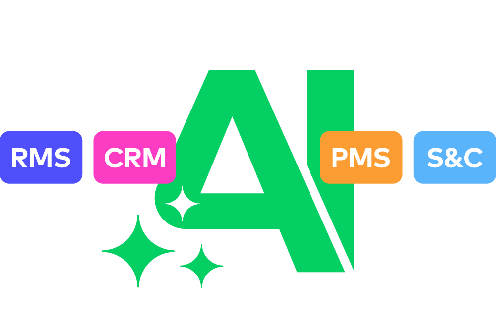 Illustration der AI Technologien, die durch MICE DESK im Convention Sales verwendet werden: LLM, RPA, LAM, IPA und GraphQI.