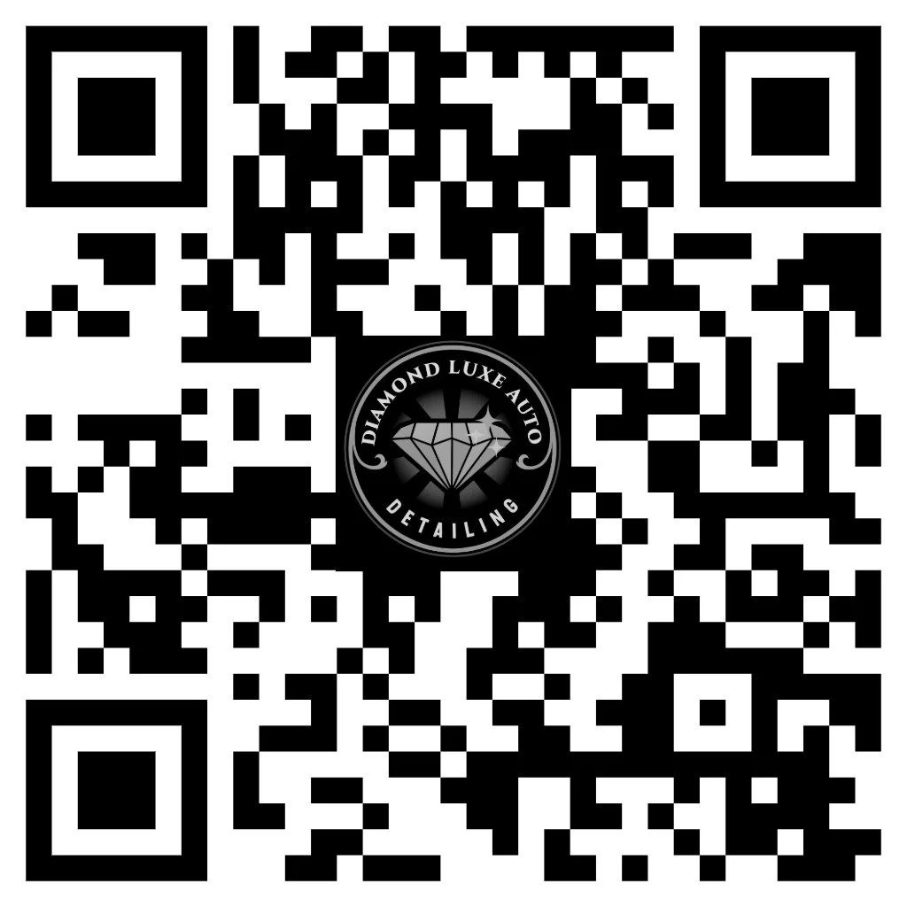 A QR code with a logo in the center that reads "Diamond Luxe Auto Detailing".