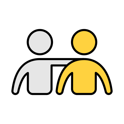 Icône représentant deux personnes, une grise et une jaune, avec la main de la personne grise sur l'épaule de la jaune.